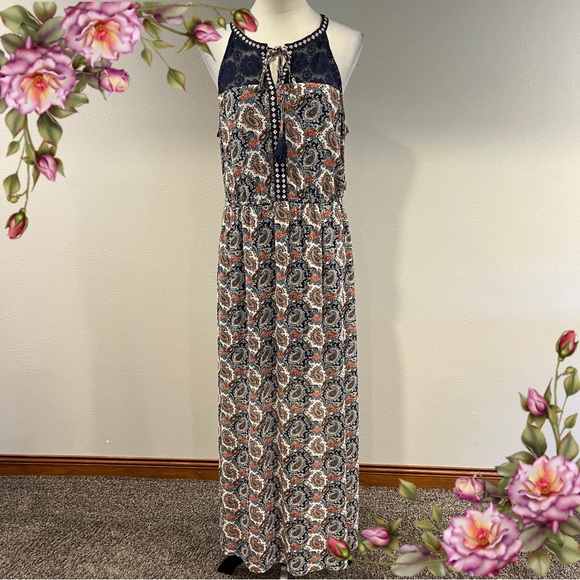 DR2 Floral Maxi Sleeveless Dress with Lace Detail size large - Picture 1 of 13